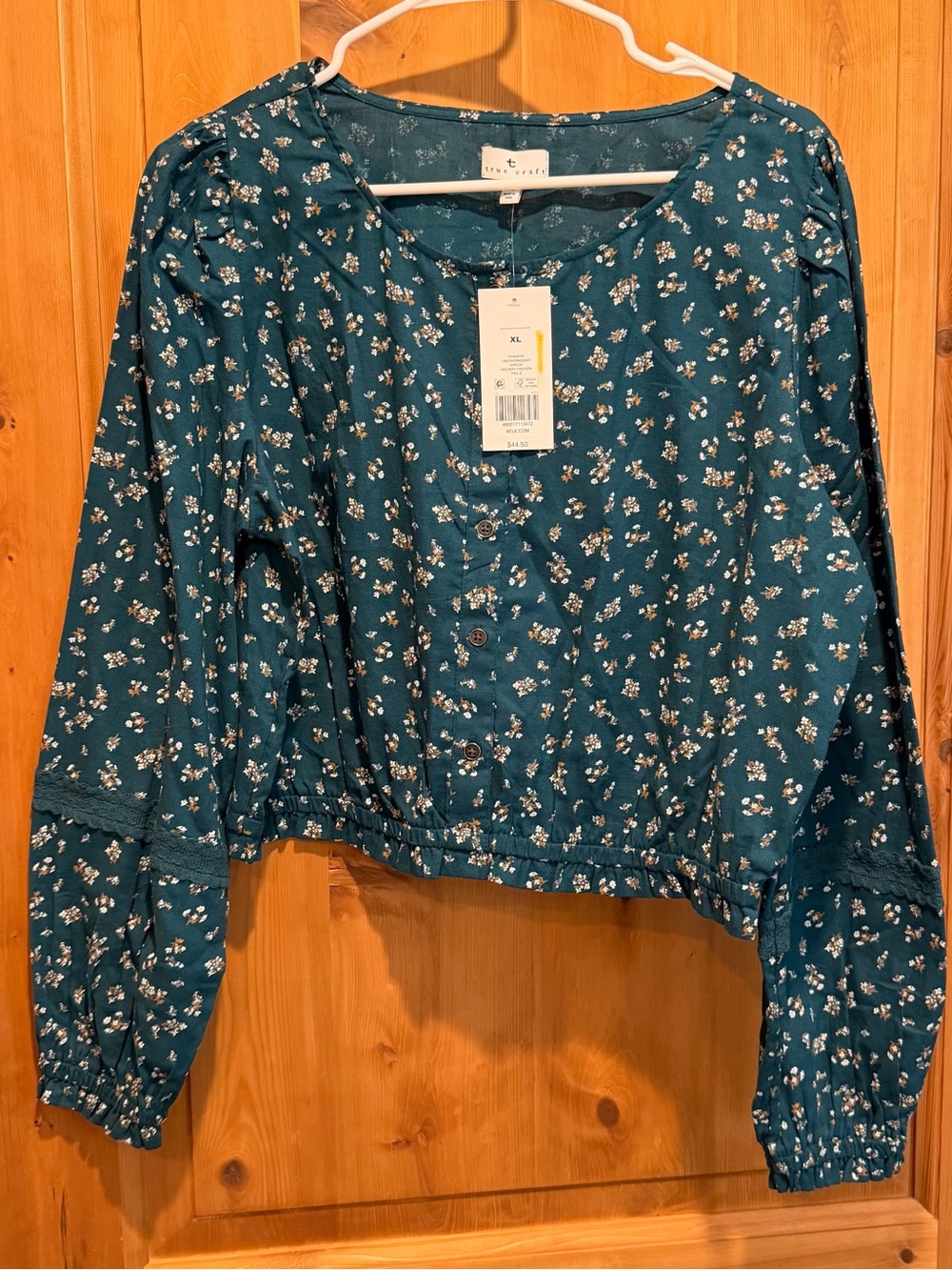 True Craft Teal Floral Button-Front Blouse